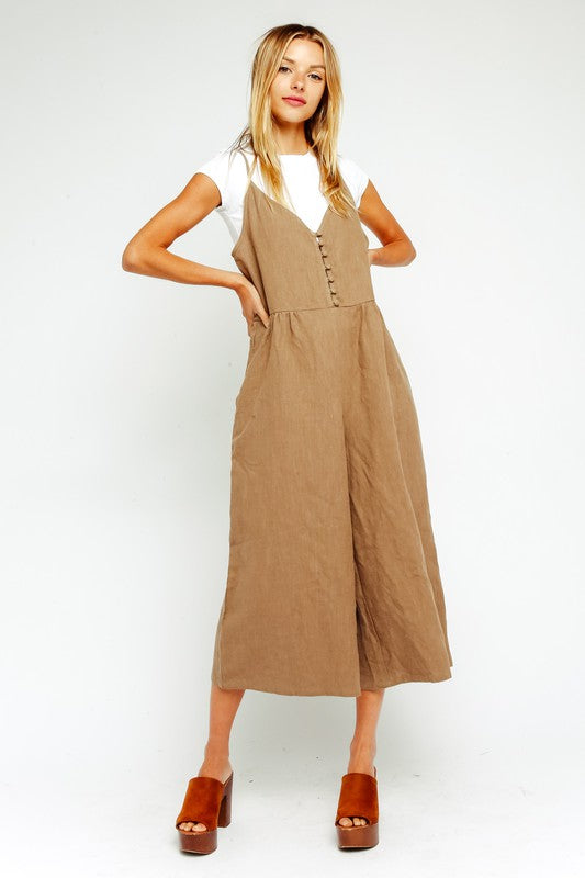 Button Up Oversized Jumpsuit in Truffle