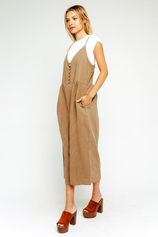 Button Up Oversized Jumpsuit in Truffle