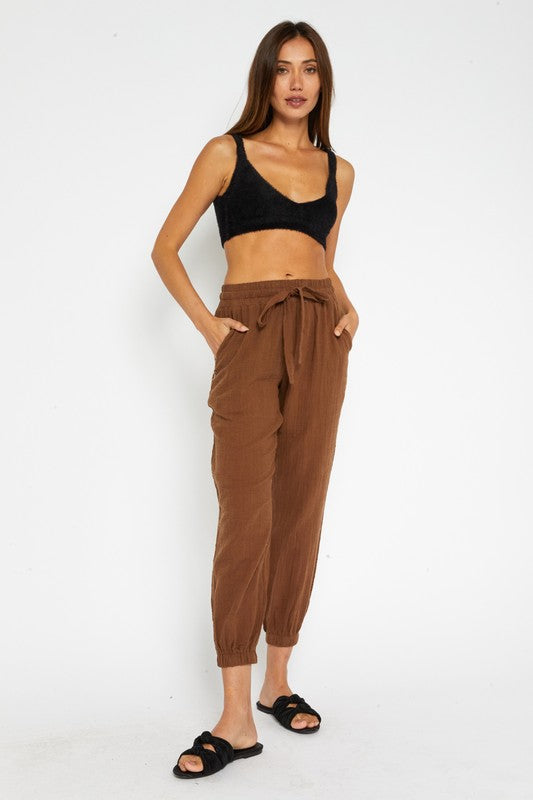 Cotton Drawstring Joggers in Earth