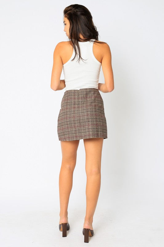 Plaid Slit Miniskirt in Mulberry