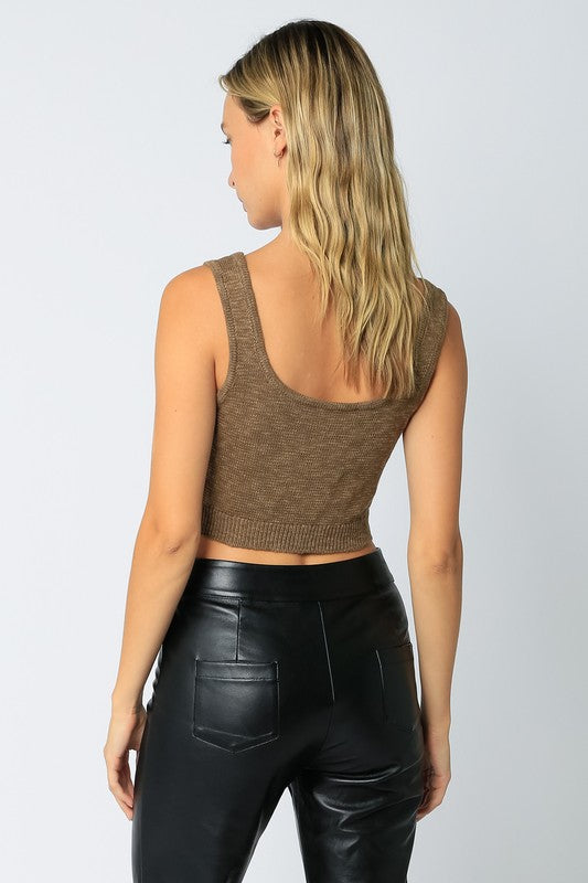 Heathered Cropped Tank in Olive