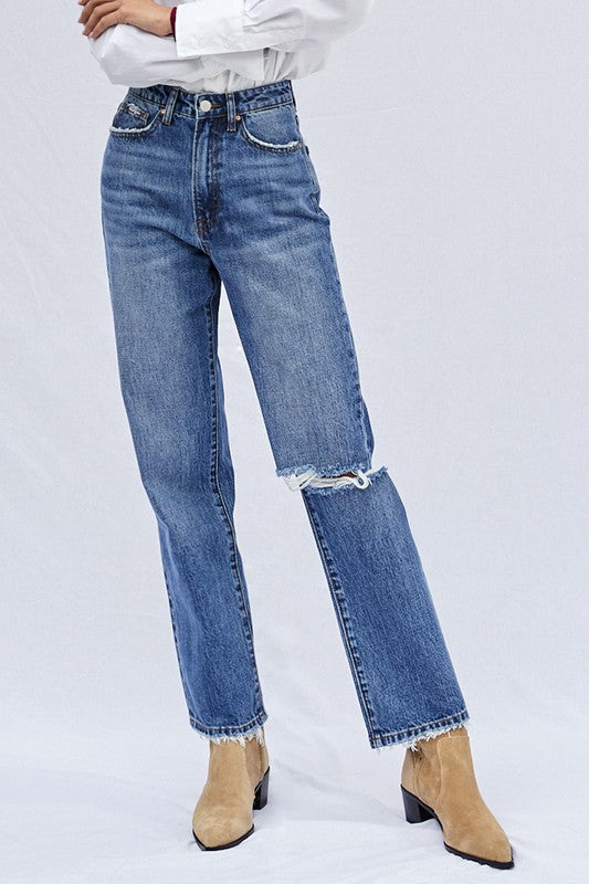 Hi Rise Straight Jeans