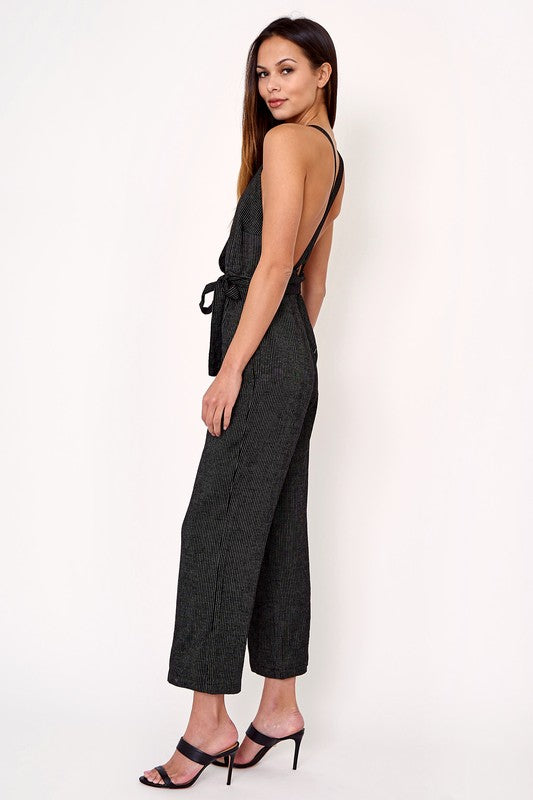 View and I Open Back Striped Jumpsuit