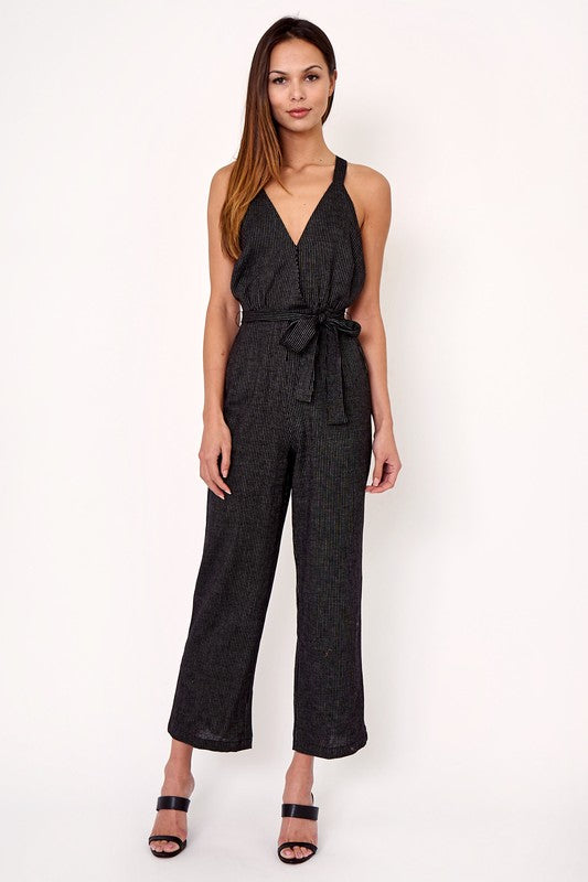 View and I Open Back Striped Jumpsuit