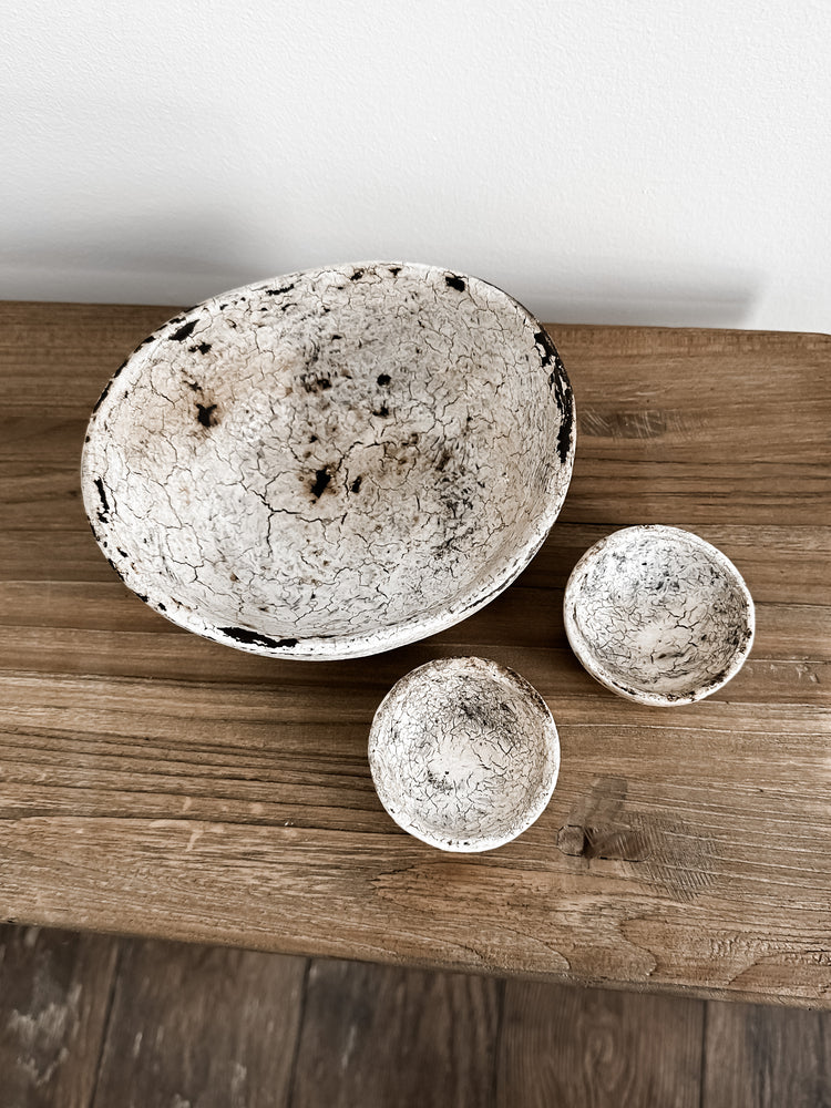Antique Burned Curved Bowls (Set of 3)